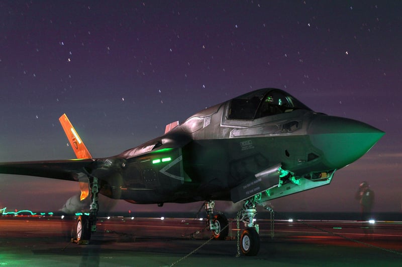 Pilots carried out nighttime developmental trials with F-35 jets on-board HMS Queen Elizabeth while in the US. Picture: LPhot Kyle Heller