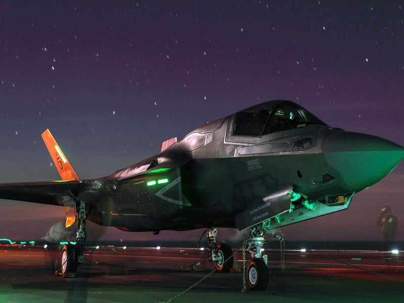 Pilots carried out nighttime developmental trials with F-35 jets on-board HMS Queen Elizabeth while in the US. Picture: LPhot Kyle Heller