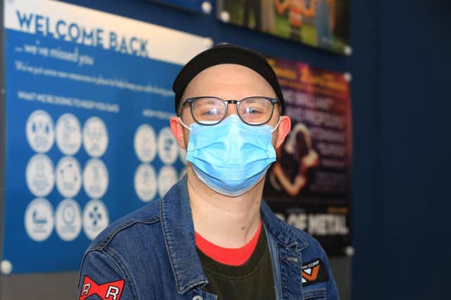 The next stage of restrictions were lifted today as cinemas and indoor hospitality reopend. Pictured at the first film showing at the Showroom was Andy Gray. Picture: Chris Etchells