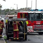 File picture shows South Yorkshire firefighters dealing with a vehicle fire. Officers say a car and a skip were set alight in arson attacks in Sheffield last night (October 10)