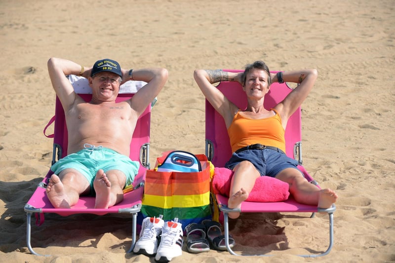 Tony and Christine Brassell enjoying the hot September weather at Sandhaven Beach.