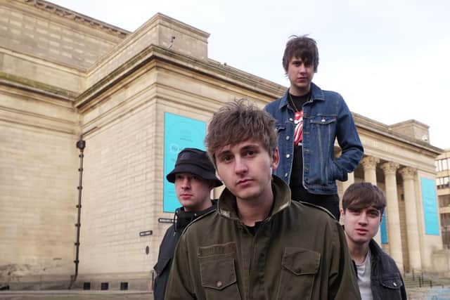 The Sherlocks, originally from Bolton Upon Dearne, outside Sheffield City Hall. The boys are asking for the city's help in a last push to get their new album 'People Like You & Me' to number one by the weekend.