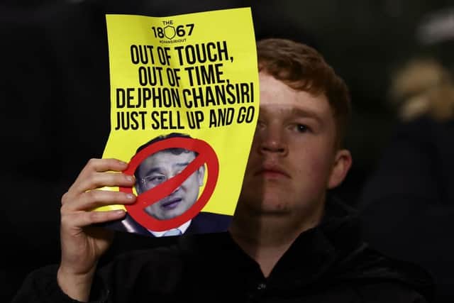 PROTESTS: The Sheffield Wednesday Supporters Trust has asked fans to boycott club merchandise until Dejphon Chansiri sells the club - but not to stay away from matches (Image: Naomi Baker/Getty Images)
