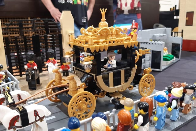 Inside the horse-drawn carriage was this minifigure model of The Queen.