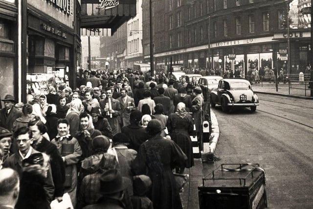 The junction of Fargate and High Street, December 17, 1955