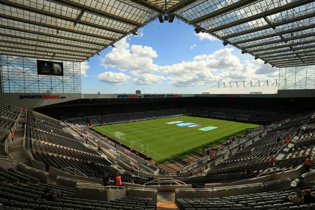 St James' Park stadium, home ground of Newcastle United, is pictured in Newcastle-upon-Tyne, north east England, ahead of the English Premier League football match between Newcastle United and Tottenham Hotspur.: LINDSEY PARNABY/AFP via Getty Images
