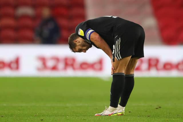 Billy Sharp of Sheffield United looks dejected after his team lose the Sky Bet Championship match at the Riverside Stadium, Middlesbrough: Simon Bellis / Sportimage