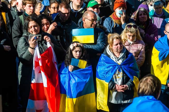 A peaceful protest held at Sheffield Town Hall, over the ongoing war in Ukraine following the invasion by Russia