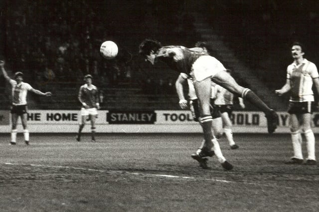 Ernie Moss scores the opening goal in Chesterfield’s 2-0 win at Bramall Lane on April 29, 1980.