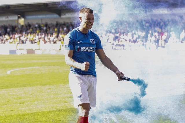 Lee Brown celebrates Pompey's late strike to clinch three points