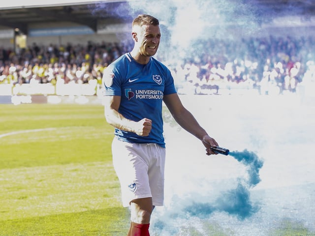 Lee Brown celebrates Pompey's late strike to clinch three points