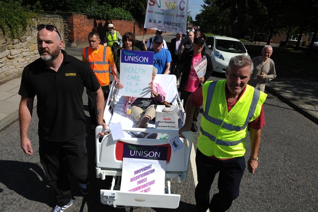 Save Jarrow Walk In Centre supporters make their way to Monkton Hall in this 2015 photo but who can tell us more?