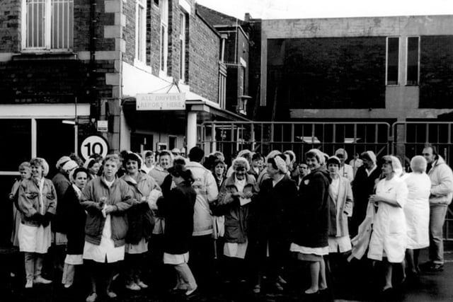 Workers at the George Bassett and Co Ltd confectionery factory in Owlerton, Sheffield, out in support of the ambulance workers in 1989. The caption to this photo describes how many women worked the 'twilight' shifts, on which it says the local economy was 'very dependant. The factory is today owned by Mondelez International but still makes iconic sweets including Liquorice Allsorts and Jelly Babies


. Many local women work the twilight shifts, on which the local economy is very dependant. The company has been taken over by the Cadbury/ Schweppes group, and now has an uncertain future.