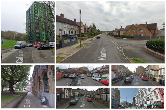 The seven Sheffield streets pictured are the locations where South Yorkshire Police received the highest number of robbery reports in February 2023
