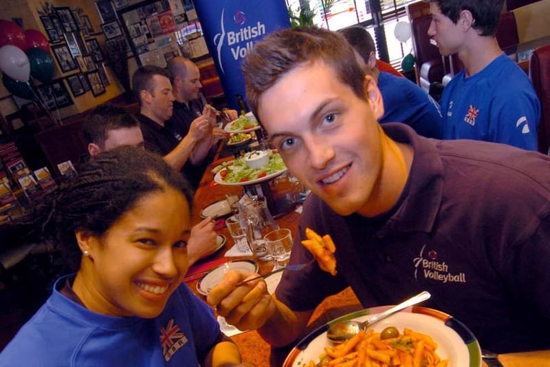 Captains Nicola Osborne and Ben Piper of the British volleyball team pictured at Frankie & Benny's at Valley Centertainment in April 2010