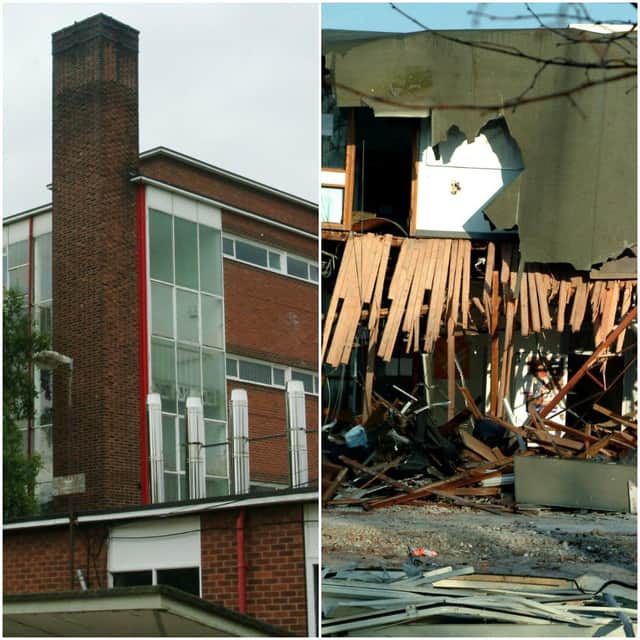 Portland School, in Worksop, before and during its demolition.