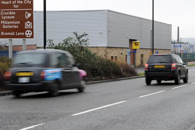 Figures reveal where you are most likely to find yourself with a speeding fine. Picture shows a speed camera near Sheffield city centre