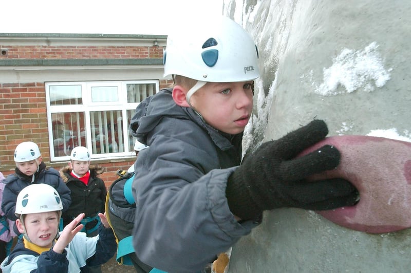 Have you spotted someone you know in this 2007 scene showing pupils from Golden Flatts Primary School tackling the West View Project climbing wall?