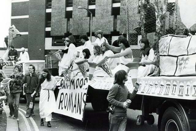 Ranmoor Romans collecting for charity in the 1980 Sheffield University Rag Parade