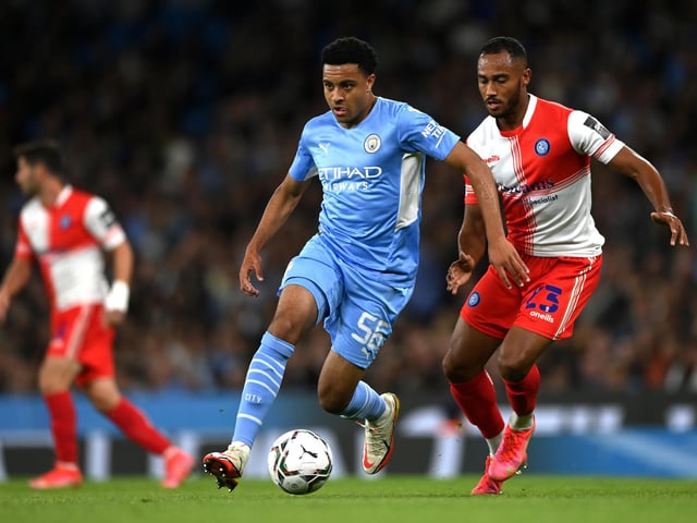 Egan-Riley also made his City debut in the League Cup against Wycombe Wanderers and has shown his versatility throughout this season. The defender can operate as a right-back as well as in the heart of defence and has captained the Citizens' under-23s four times this term. (Photo by Gareth Copley/Getty Images)
