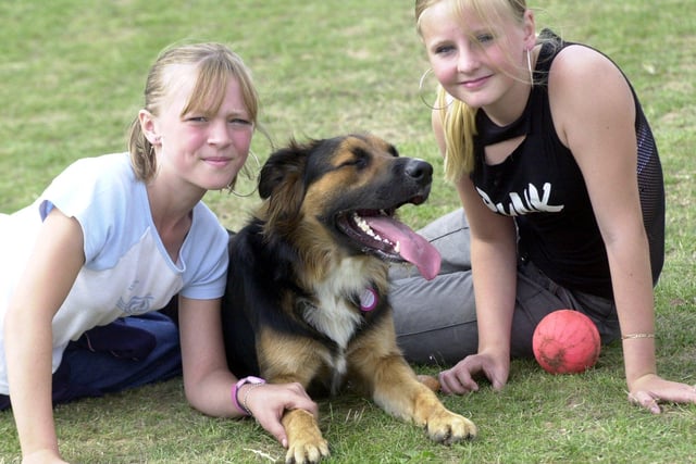 Best Kept dog, 'Shadow ('14 months) with left,  Kim Duroe and Abby Walker (both 11) at Parson Cross Park in 2003