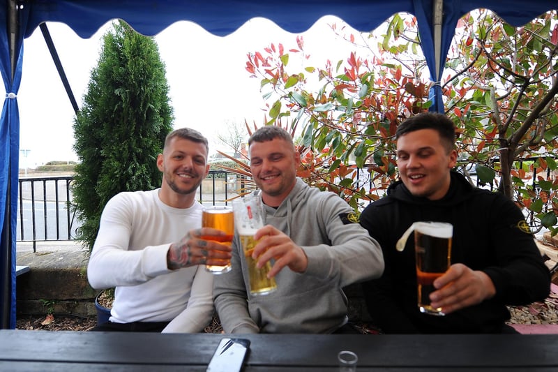 Raising a glass at Society are Keiron Wright, Michael Brooks and Mario Caira (Pic: Fife Photo Agency)