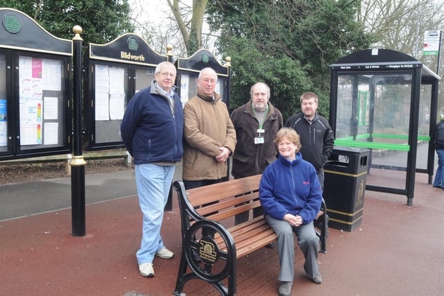 Lucy Chadwick, seated, Chairman of Blidworth Parish Council pictured at the new village bus stop and information point on Mansfield Road in 2012.
Also pictured from the left are; Peter Brooks, Parish Councillor, Geoff Stocks, Clerk to the council, County Coun Geoff Mery and Parish Councillor Peter Merry