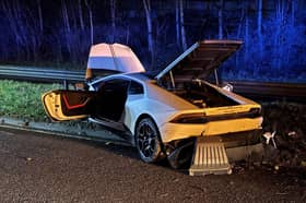 This supercar crashed into barriers during a police pursuit