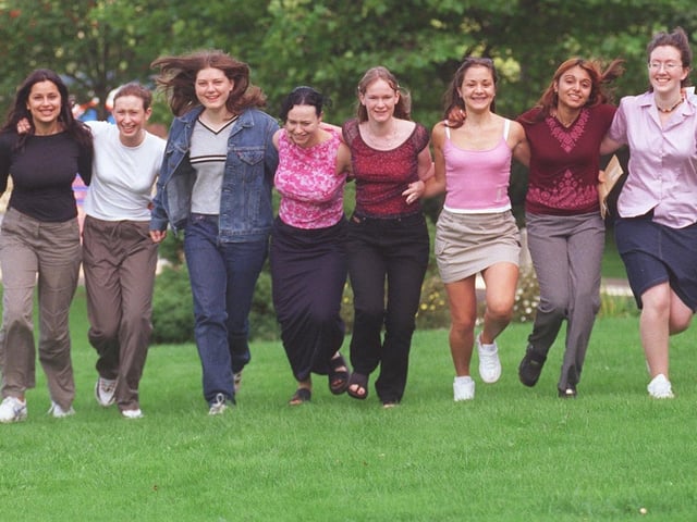 All Saints All Smiles.... A level pupils at All Saints school who all achieved excellent results in 1999
