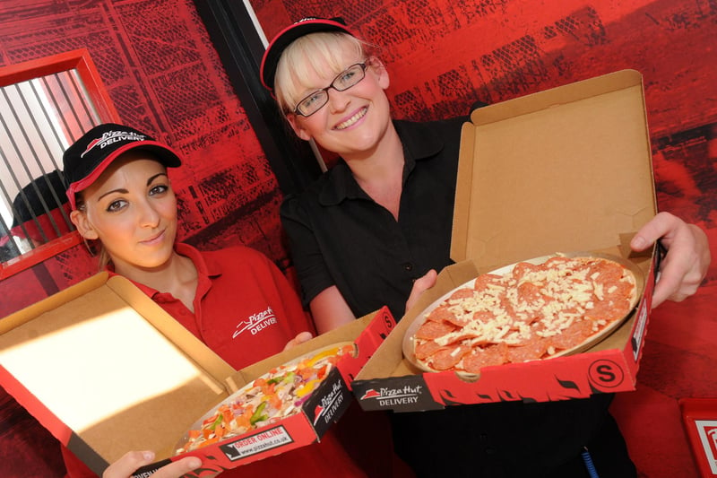 Sarah Ball (r) and Lisa Mitchell, of Pizza Hut Delivery, Woodfield Plantation, pictured in 2014