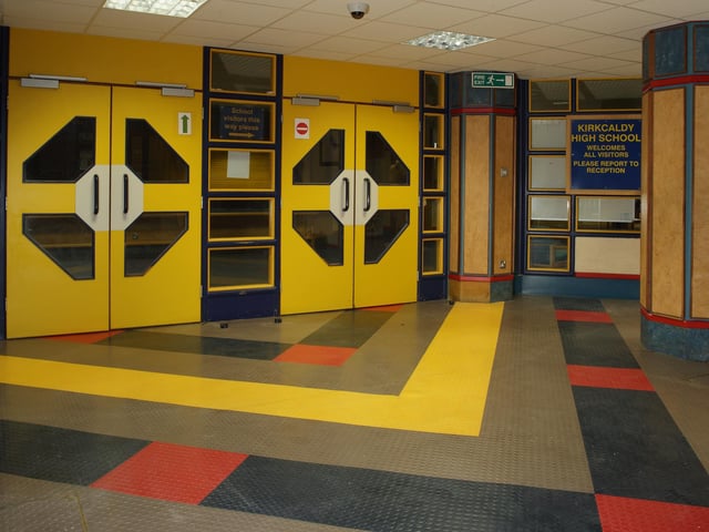 Postmodern goes playful  in the 1980s extension of Kirkcaldy High School.