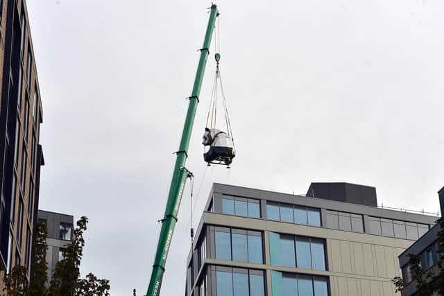 The panda is craned into place