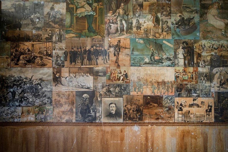 Interesting collage of pictures on one of the walls.