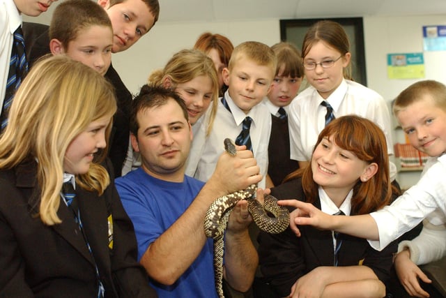 A Zoolab visit to Boldon Comprehensive in 2004 where students got to hold a pepper snake.