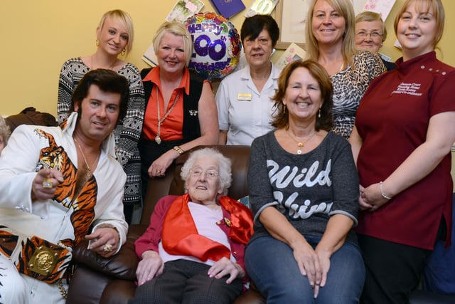 Elsie Whittaker enjoyed her Elvis birthday present as she celebrated her 100th birthday at Jasmin Court in 2013