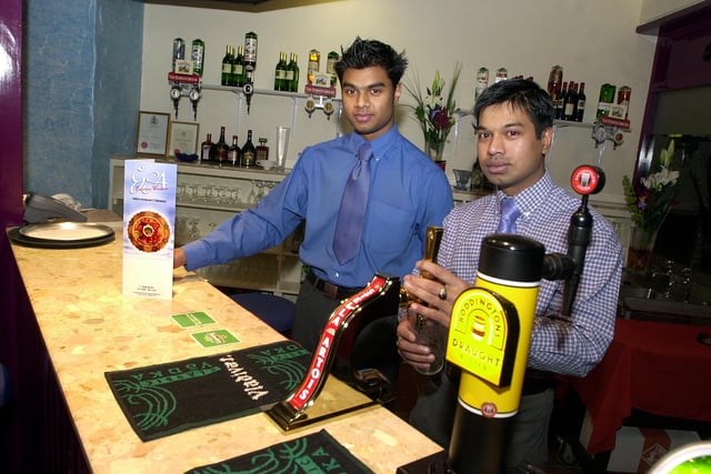 Goa manager Jak Hussain (right) and head waiter Ezzad Hussain are pictured in the bar of the Spring Gardens situated restaurant and takeaway in 2002