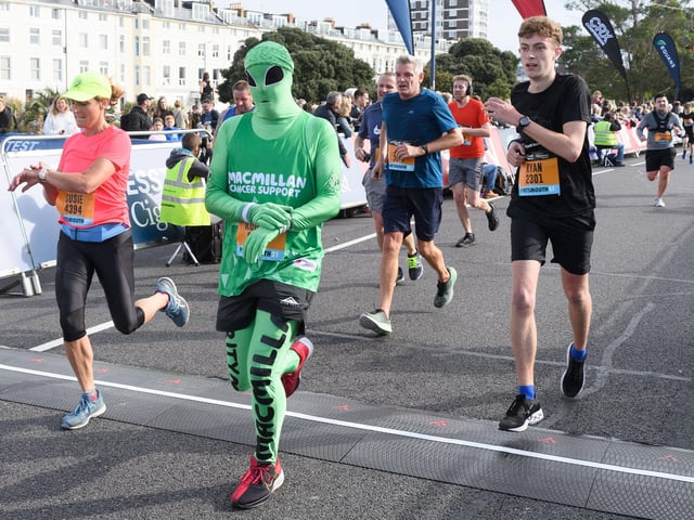 An alien crosses the finish line. Picture: Keith Woodland (171021-0)
