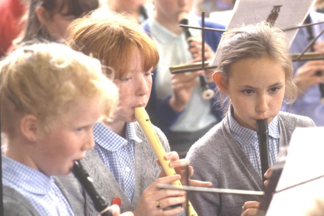 This recorder session was pictured at Plains Farm Primary School.  Pupils from East Herrington, Washington, Shiney Row and Rickleton schools took part. Are you in the picture?