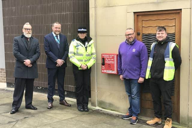 The first of 12 'bleed control cabinets' have been unveiled across Sheffield today (March 29) designed to prevent loss from life from blood loss caused by injuries, traffic - and, of, course, stabbings.