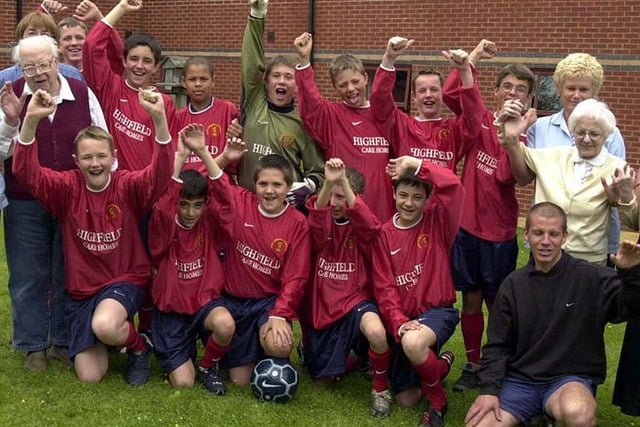 Staf and residents at Holmwood, Warminster Rd, present King Edward VII school with a new football kit, June 18, 2002