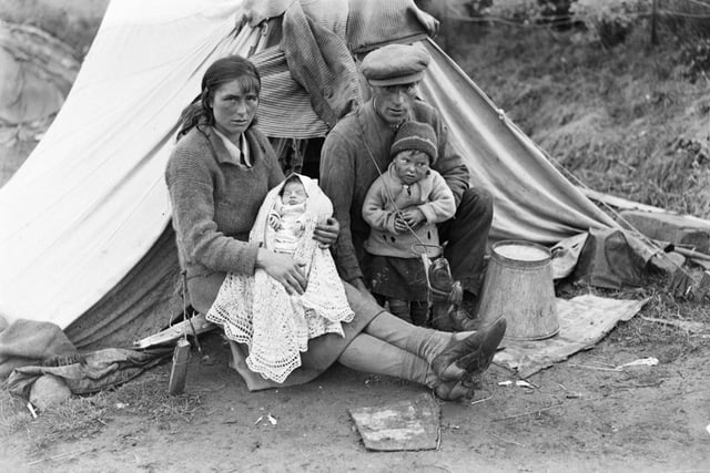 A young Gypsy/Traveller family outside their tent at Blacklaw, by Rattray, 1933. (Perth Museum and Art Gallery, D Wilson Laing Collection) Copyright Perth & Kinross Council