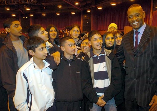 Mastermind champion and now one of the Chasers on ITV quiz show 'The Chase', Shaun Wallace, pictured with young people at the LEA Awards evening at the Octagon Centre, March 1, 2005