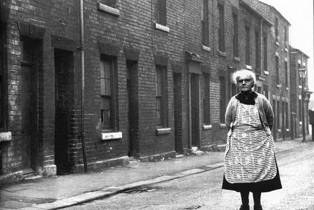 Florence Pegg, aged 82. The last person to live on Clun Street, Burngreave,  before demolition in 1966