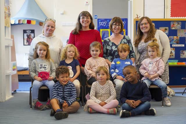 Staff and childfen from St Thomas Nursery in Crookes are celebrating an Outstanding rating from Ofsted. Picture Scott Merrylees