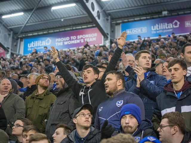 Pompey fans keeping up their spirits at Fratton Park.