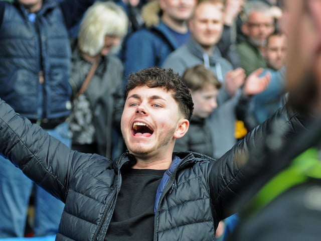 Stags fans celebrate at the final whistle.