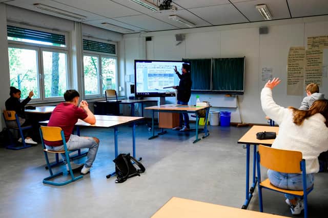 A socially-distanced classroom at a secondary school in Dortmund, western Germany. Picture: INA FASSBENDER/AFP via Getty Images.