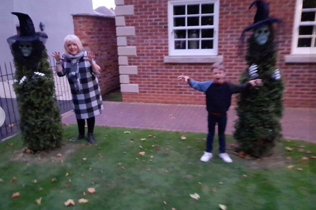 Lyn Mulligan, said: "Me and my grandson made a couple of scary witches from our front garden trees."