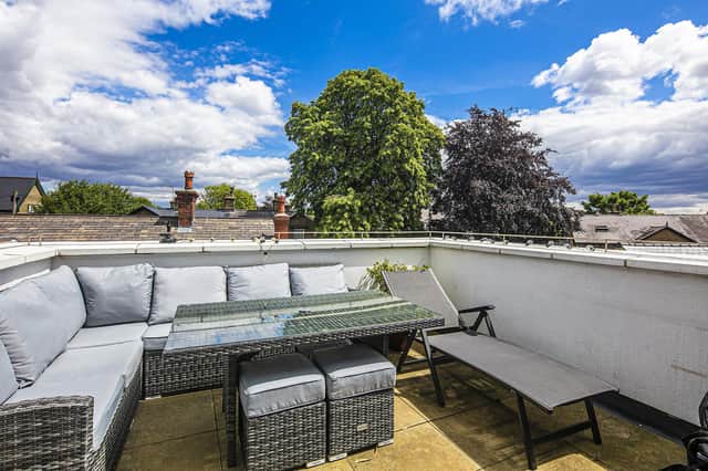 This private roof terrace has far-reaching views and is perfect for outdoor drinks, dining and socialising