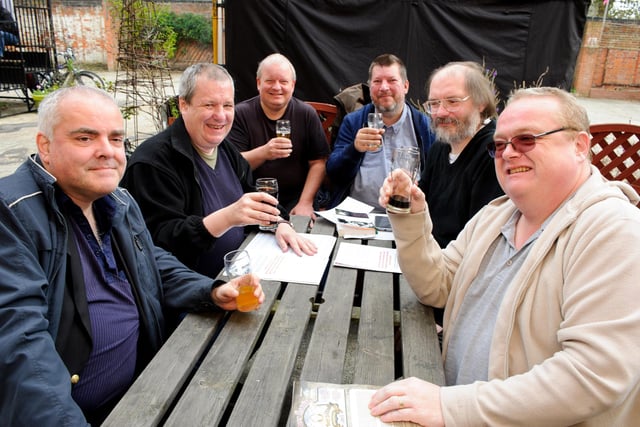 Portsea Island Beer festival 2015, Groundlings theatre, Southsea. Keith Cosslett. Mike Cheater, Ian Withall, Philip Talbot, Geoff Thorpe and Mark lreland. Picture: Allan Hutchings 151550-122